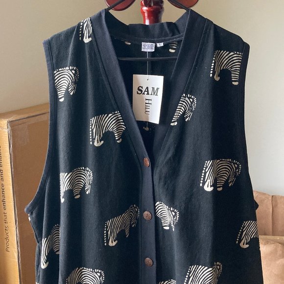 Brand New Sam Hilu Womens Sleeveless Black/White Zebra Print Duster/Cardigan - Picture 2 of 8